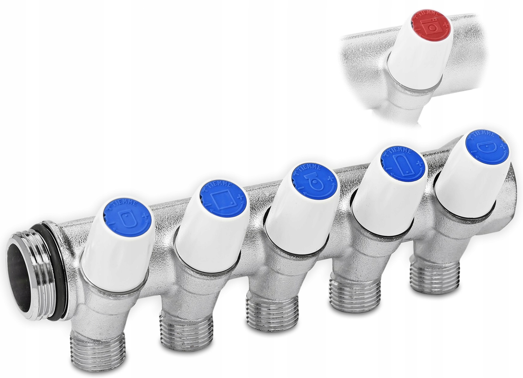 ROZDZIELACZ DO WODY UŻYTKOWEJ PITNEJ belka 3/4"x1/2" MOSIĘŻNY CHROM 5 OBWOD