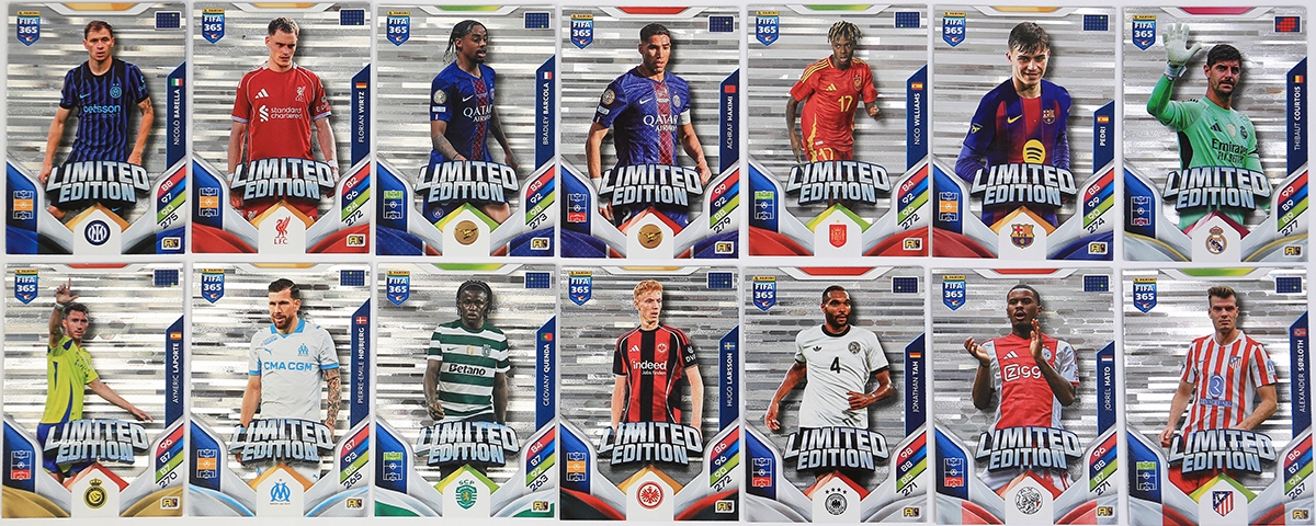 14 karty Limited Edition 2026 Fifa 365 piłkarskie Pedri Courtois Hakimi