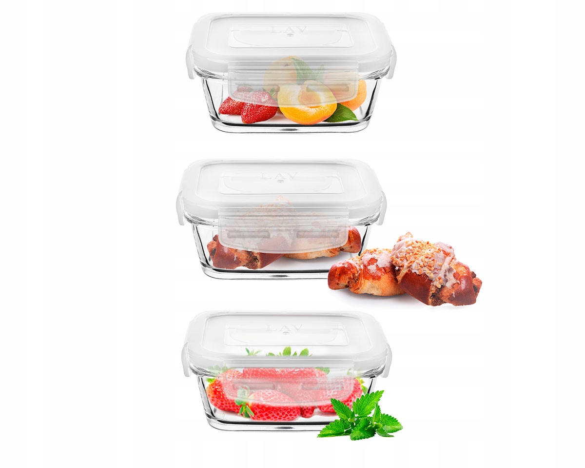 

Kpl 3szt Szklany Pojemnik 300ml Z Białą Przykrywką