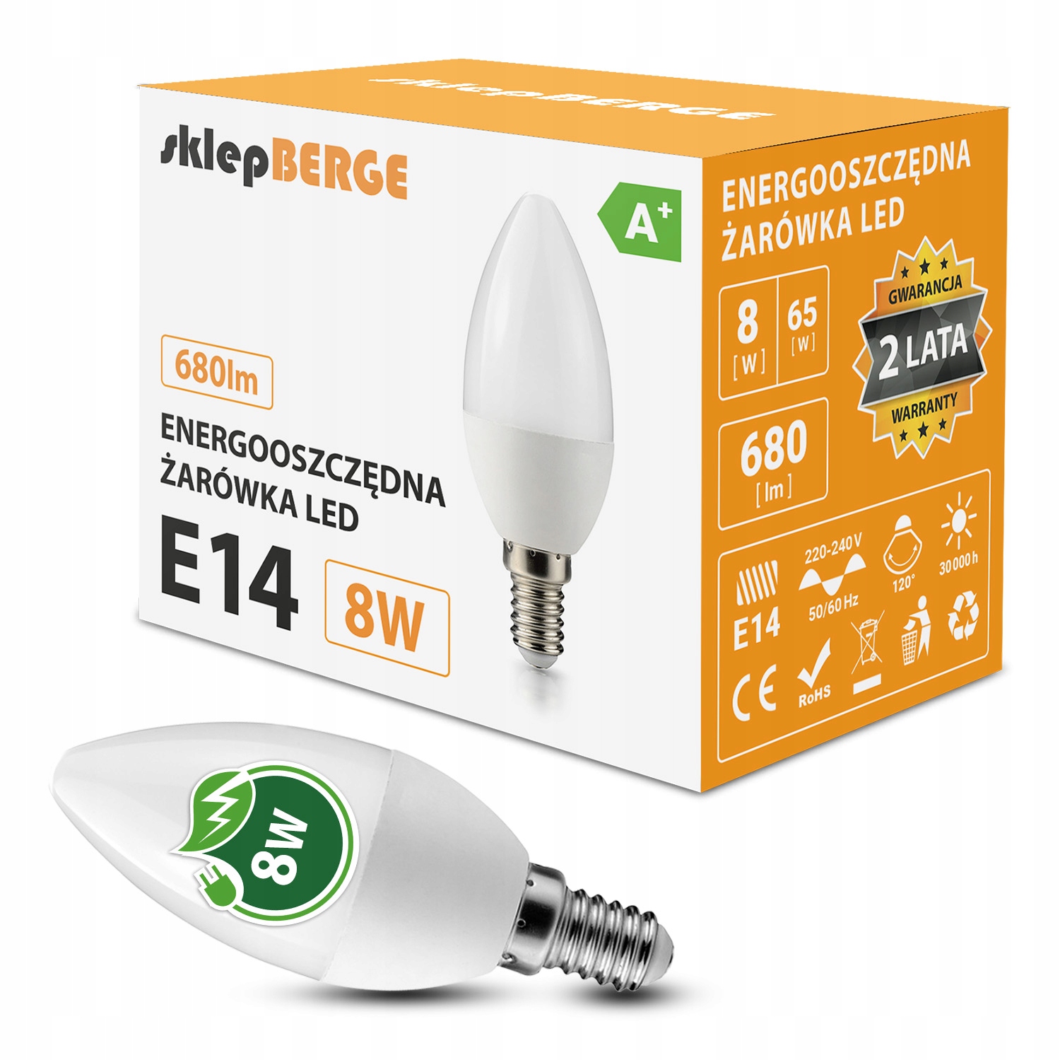 

6x Żarówka Led E14 C37 8W=70W 510lm 3 Barwy Berge