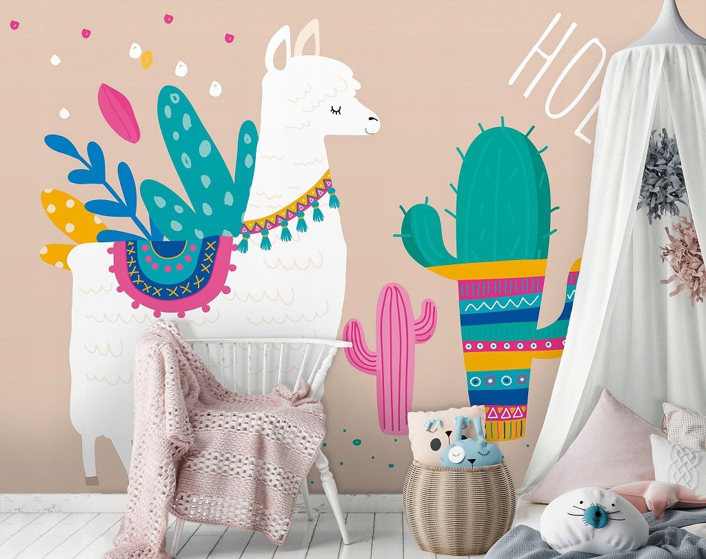 Tapeta Lama Kaktusy Hola Dětské Boho skandinávský 254x184 vinylová lepidlo