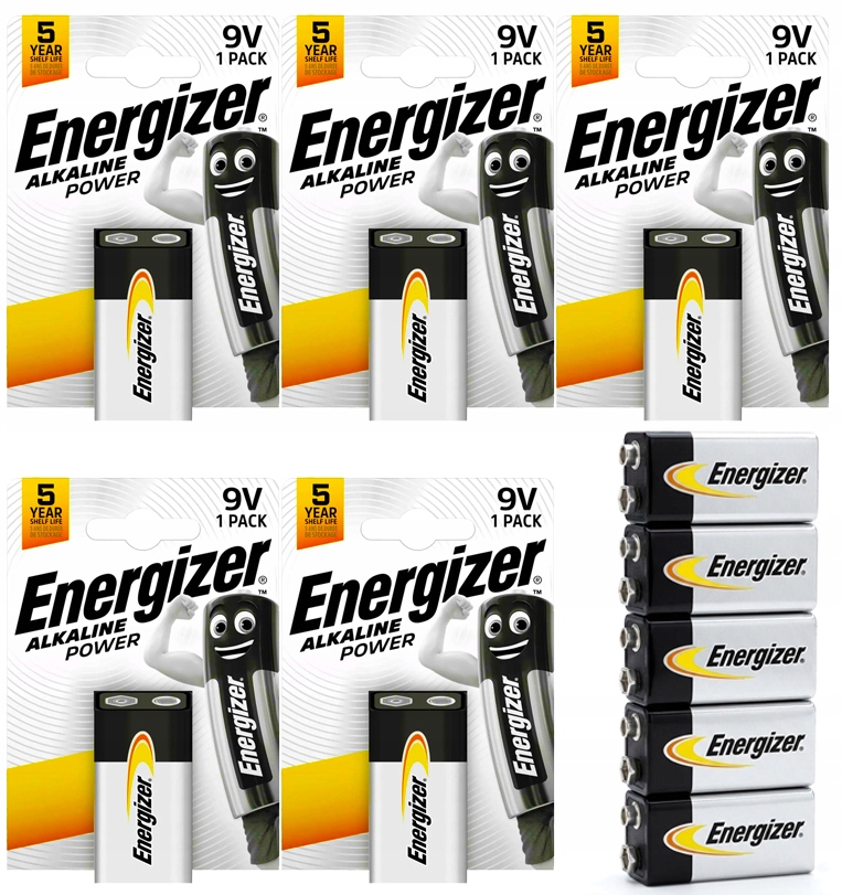 BATERIA ALKALICZNA ENERGIZER 9V 6LR61 6F22 ALKALINE POWER ZESTAW 5 SZTUK