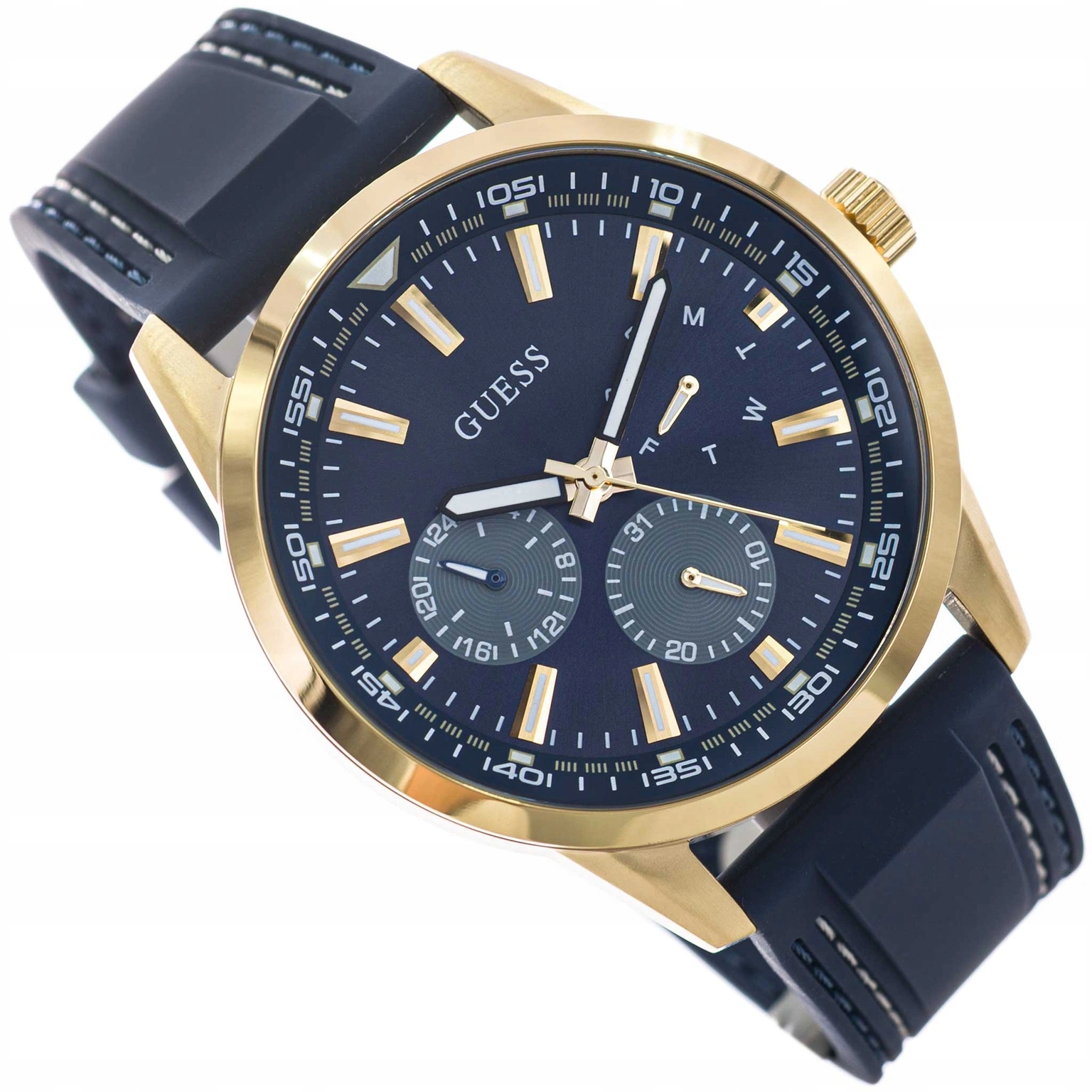 Pánské Hodinky Guess GW0964G2 Blue Gold Tone Modré Na Řemínku Datumovka