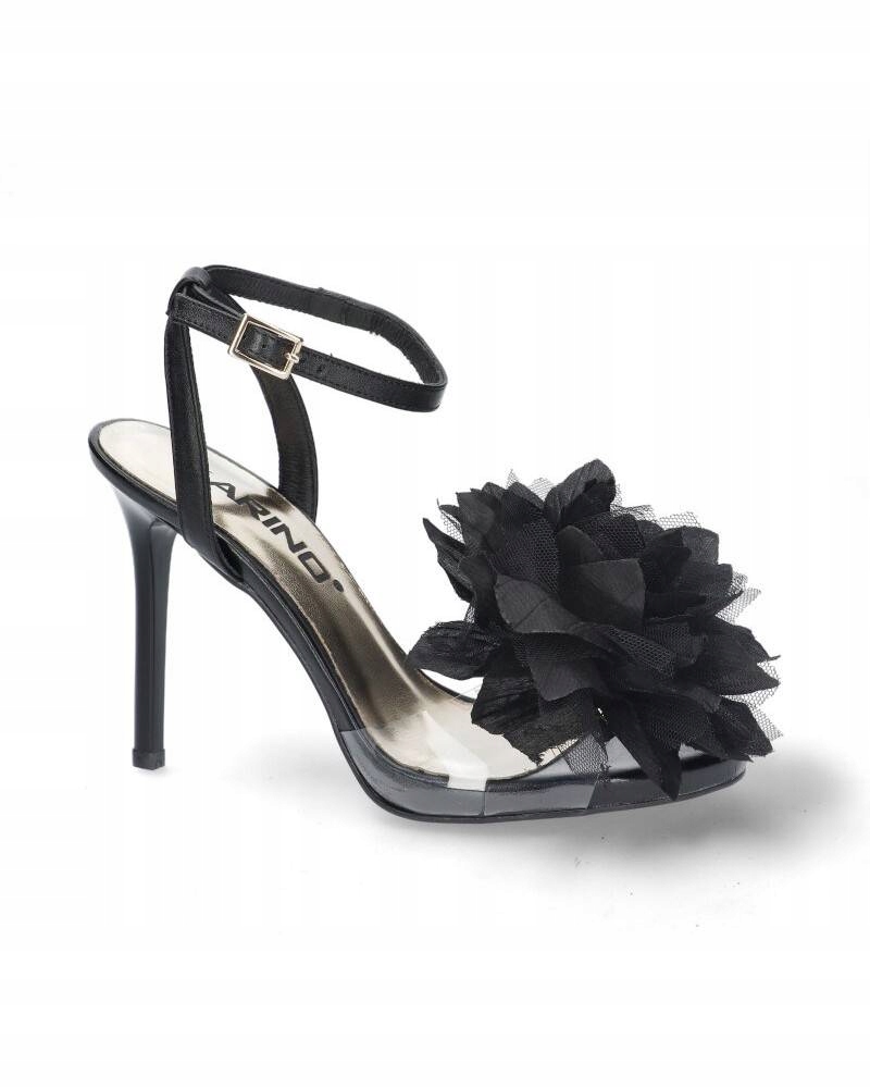 Černé sandály s květinou a koženými podpatky eksklus dámské sandály Karino 39