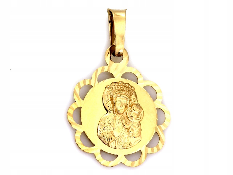 Zlatý medailonek 585 zdobený obraz Panny Marie dárek k svatému přijímání