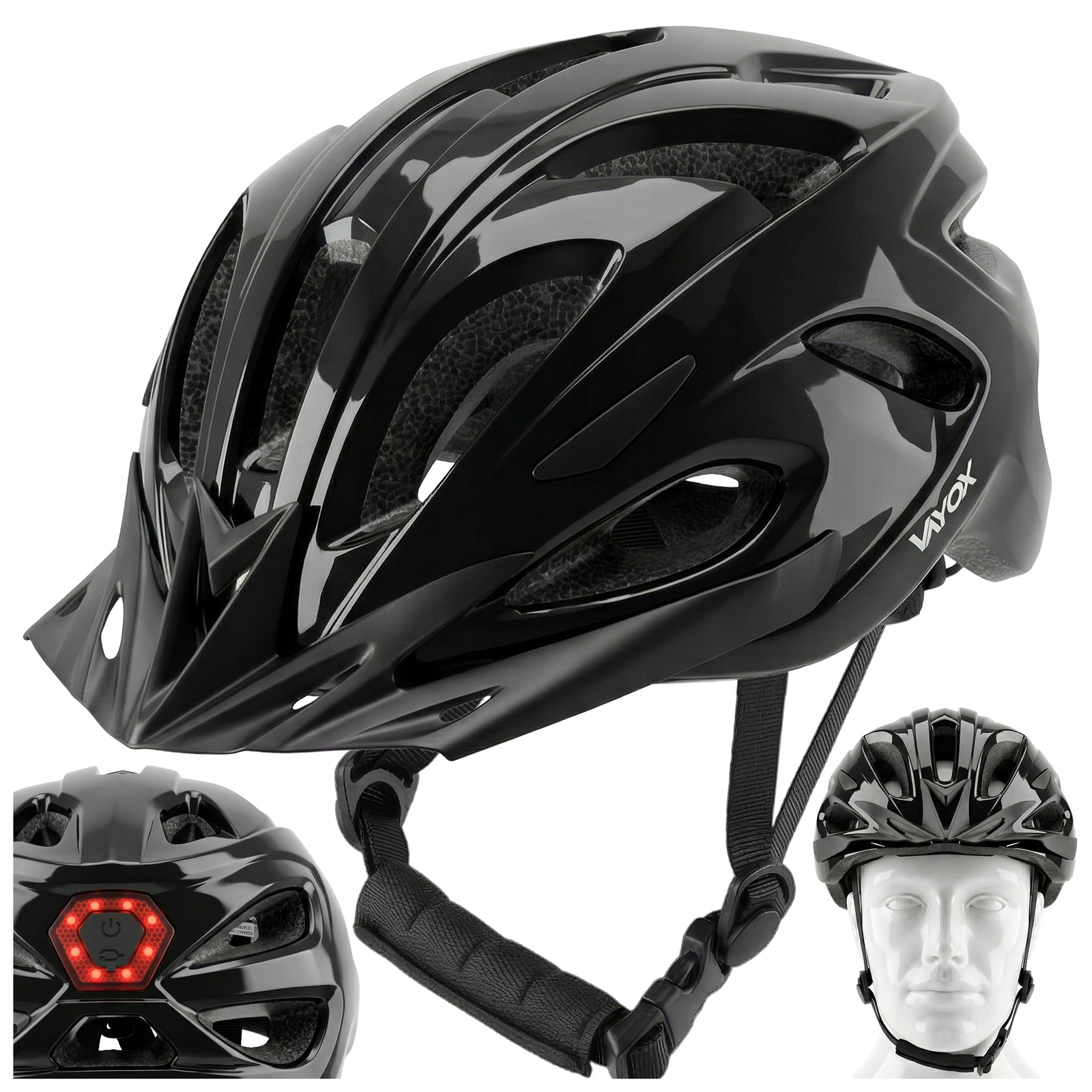 Kask rowerowy regulowany z lampką Led daszkiem 55-58 cm Vayox Speed R. M