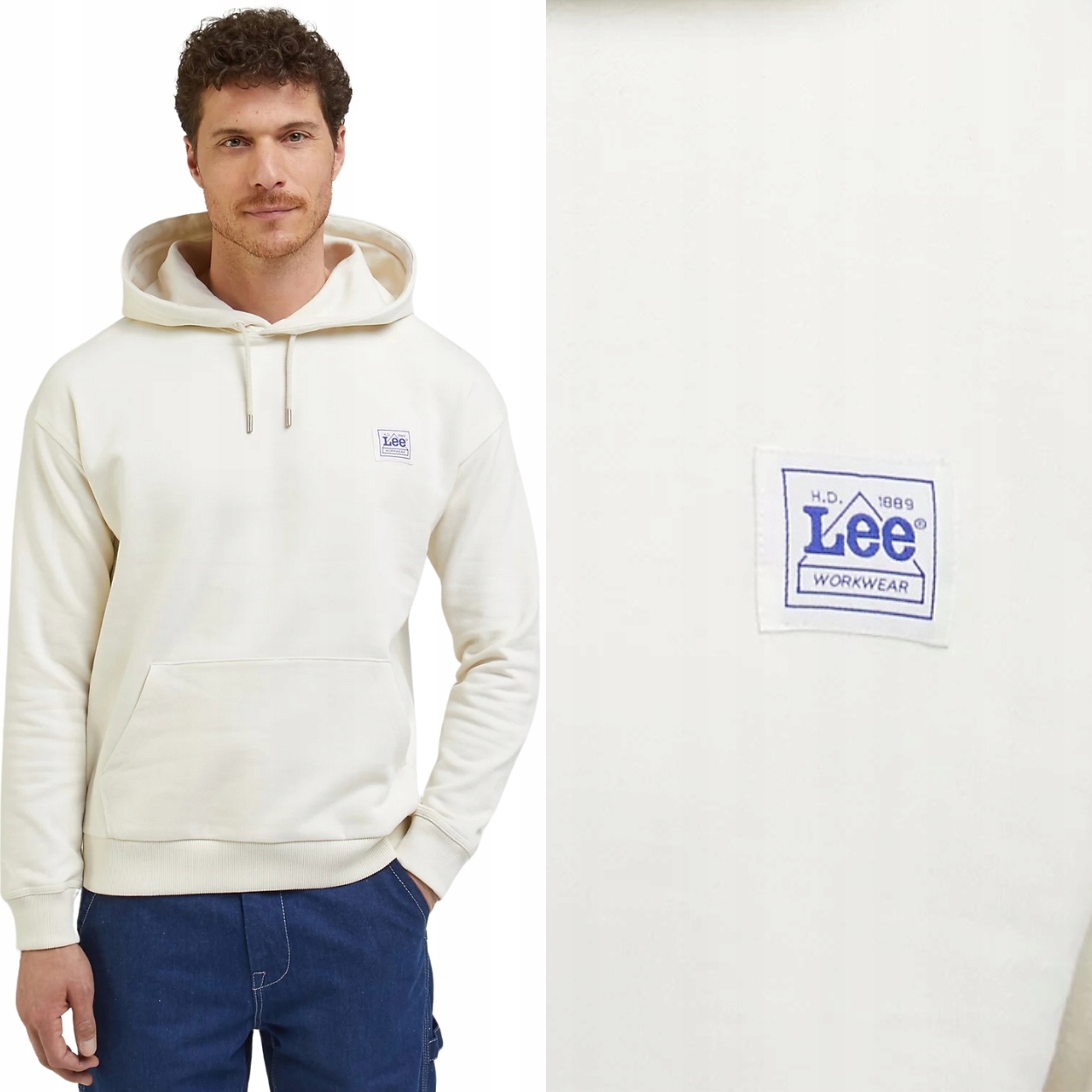 Lee Workwear Ww Hoodie Ecru volná bílá bavlněná mikina s kapucí XXL