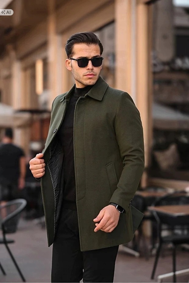 Melanžový Pánský Kabát V Minimalistickém Stylu 5IA