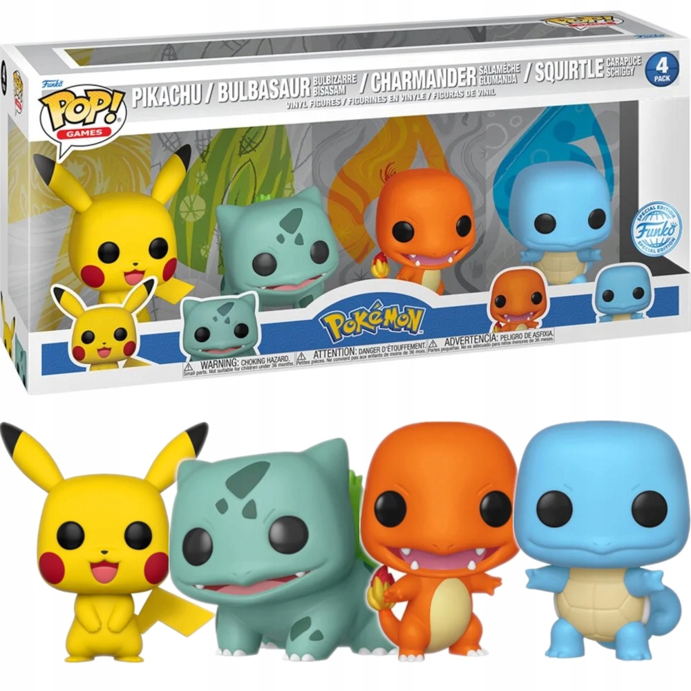 Funko Pop! Hry Pokémon 4-BALENÍ Pikachu Bulbasaur Charmander Squirtle