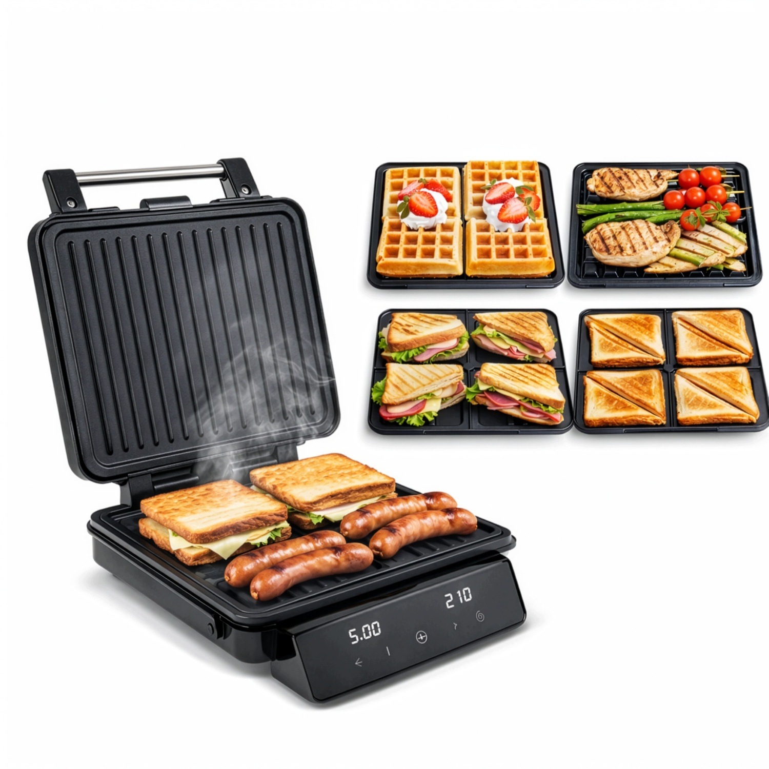 Vaflovač Sendvičovač Sandwich 4v1 Panini Grill 2200W Led 120-210°