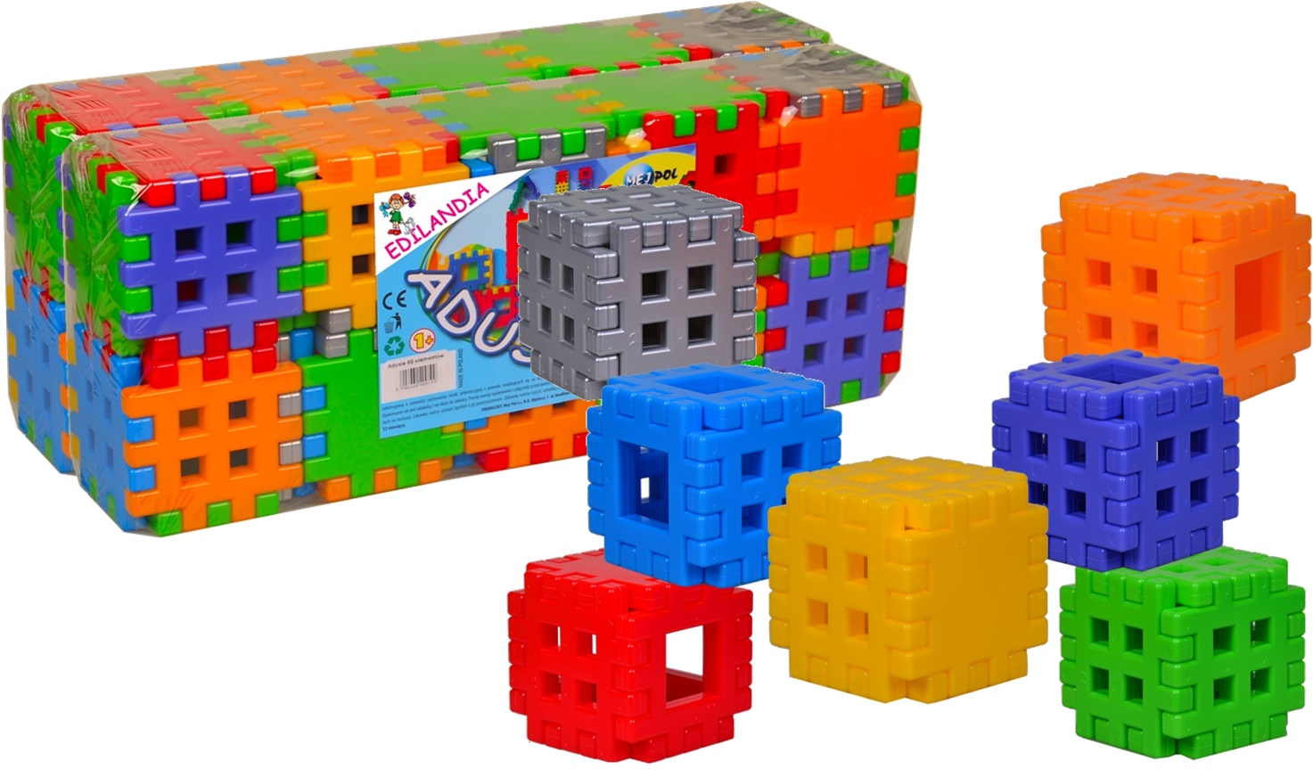 MEGA PAKA wafle ADUSIE KOSTKA 7 kolorów klocków 120 elementów