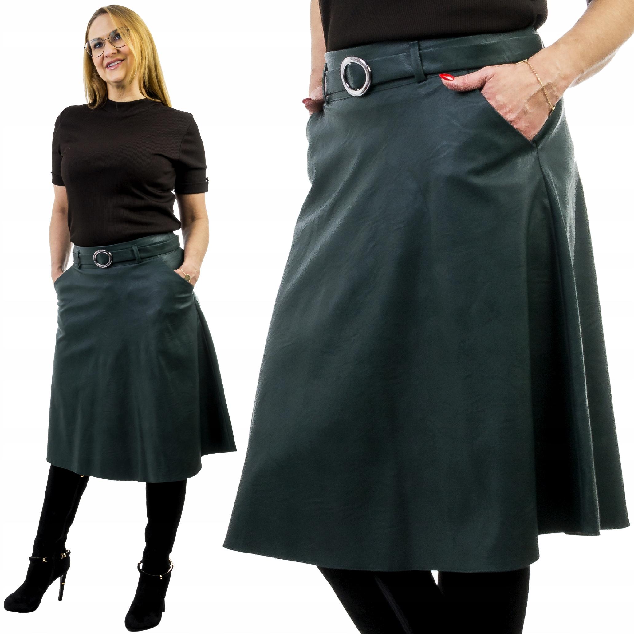 

D405 Spódnica Rozkloszowana Eko Skóra Zielona r.46