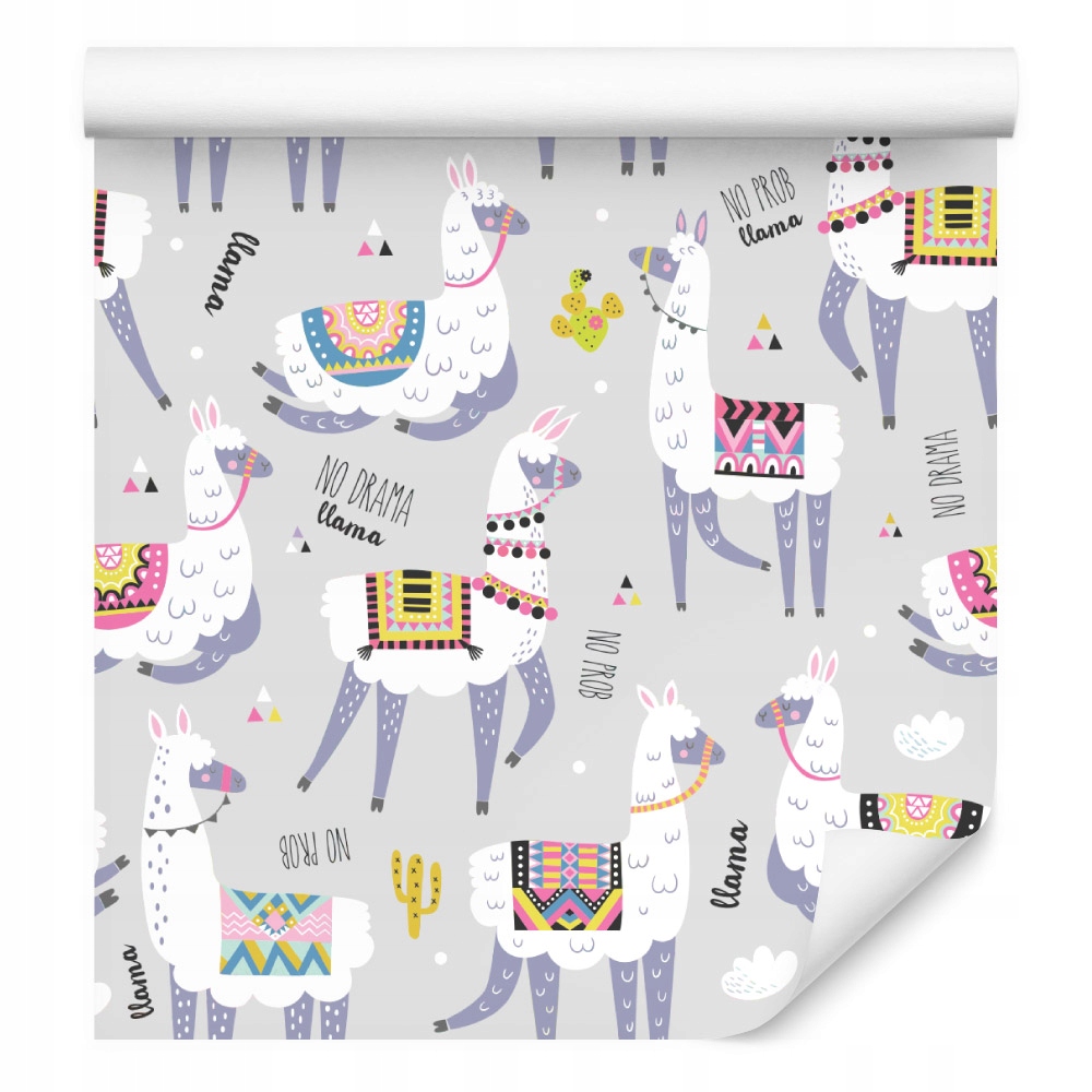 Tapeta do dětského pokoje, lamy, barevná zvířata