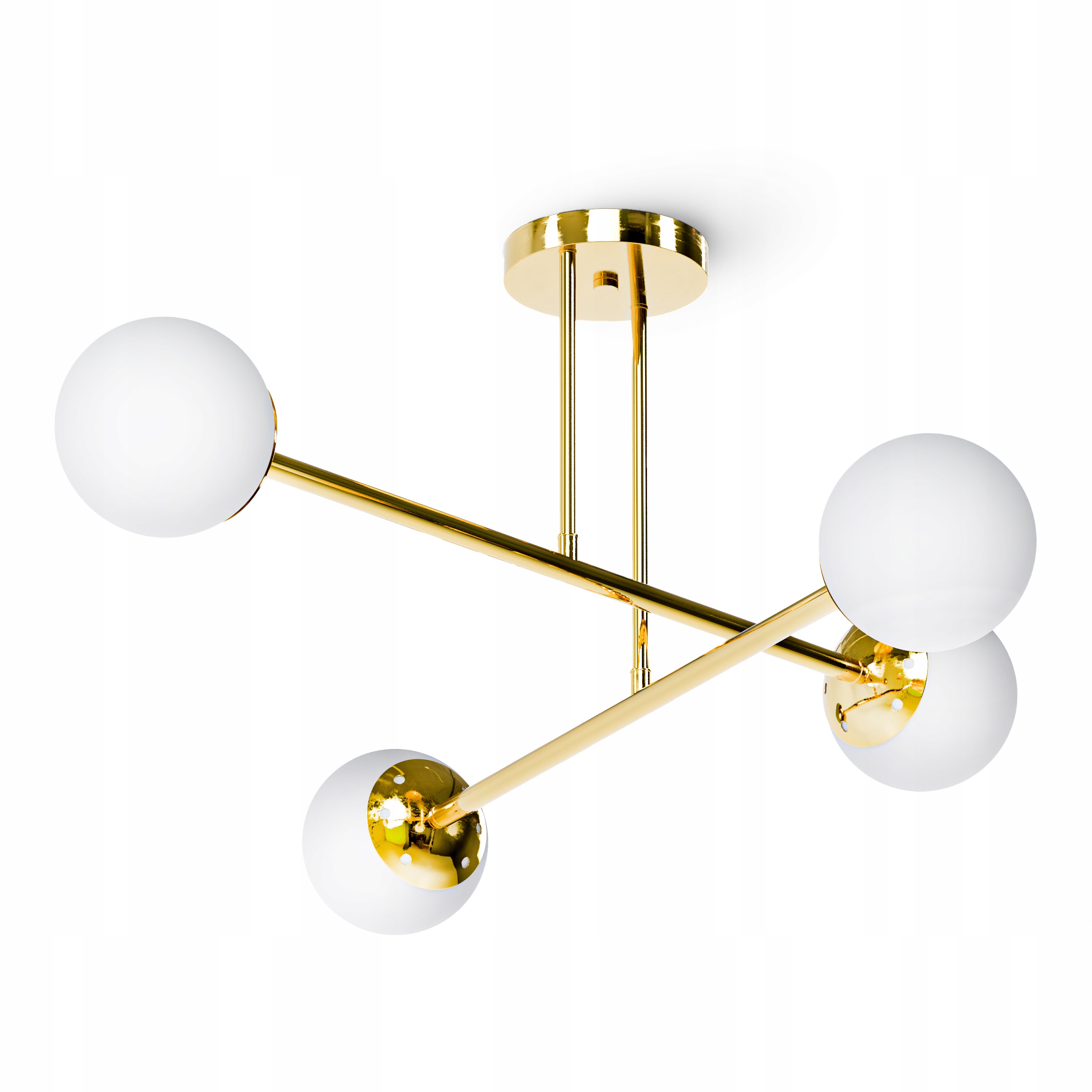Lampa Wisząca Złota Sufitowa Led 4x E27 Biała Kule Natynkowa Szklana Salon