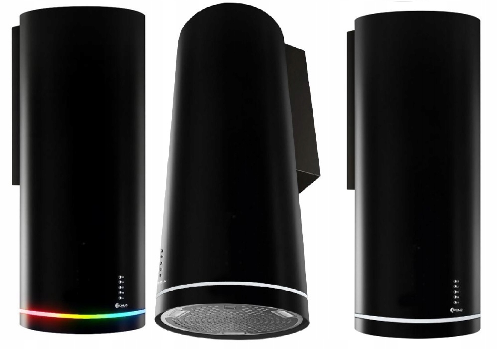 Full Black Tuba 38cm Okap Kuchenny Schild Led Ścienny 650m3h Czarny Okrągły