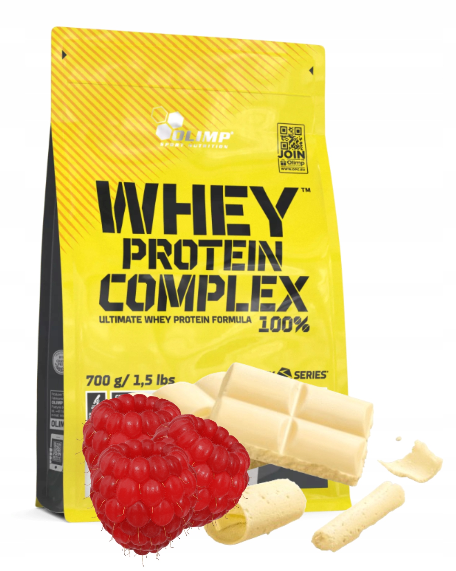 Olimp Whey Protein Complex 100% 700 g Bílá Čokoláda s malinou Proteinová hmota