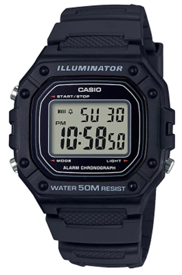 Sportovní černé hodinky na řemínku Casio W-218H Gwar.3+3L Zibi Gravírování