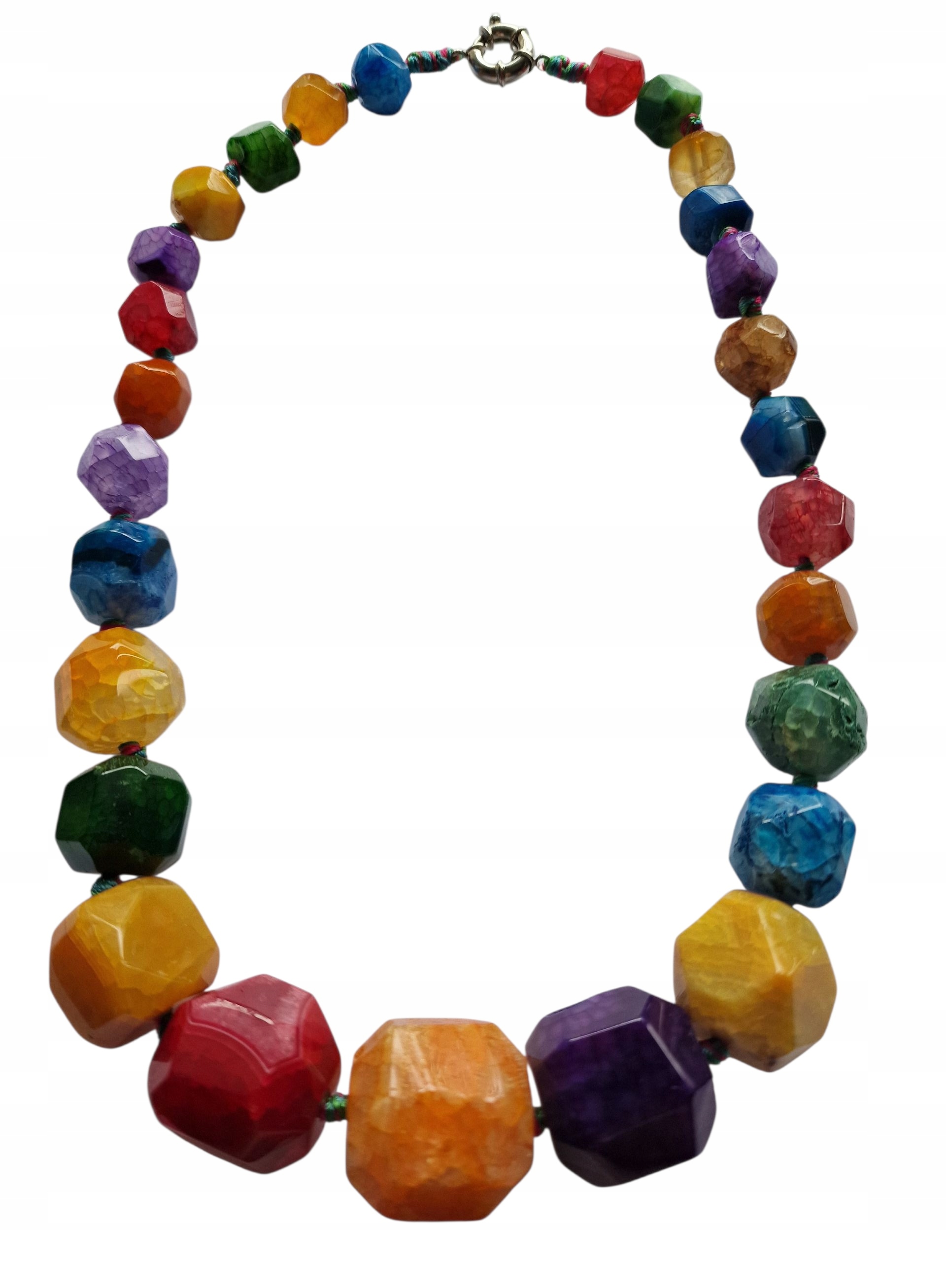 Vintage Náhrdelník Okázalá Kolia Barevné Přírodní Acháty Dobrá Aura
