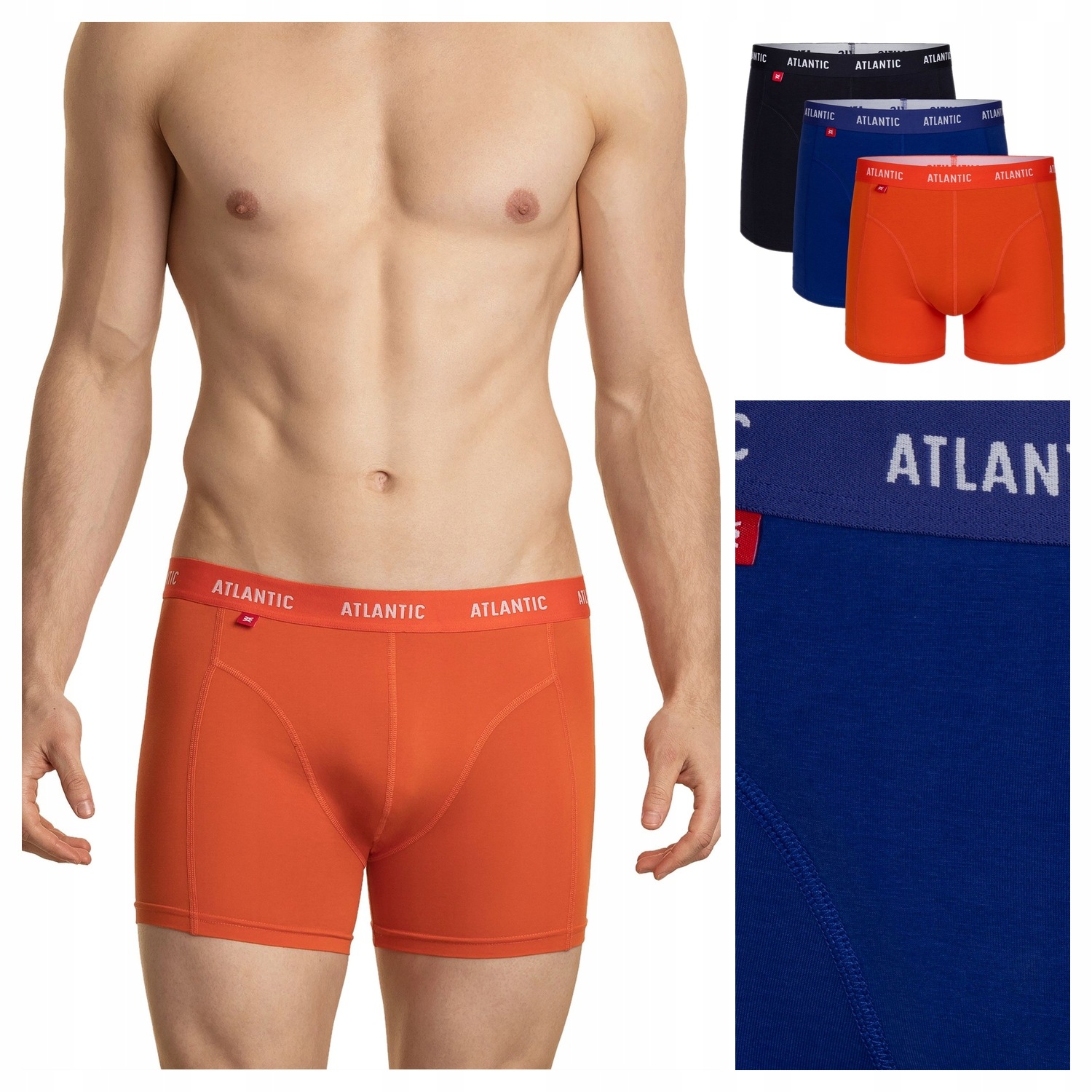 Boxerky Atlantic 047/01 3-pack mix oranžová, tmavě modrá, ultramarínová L