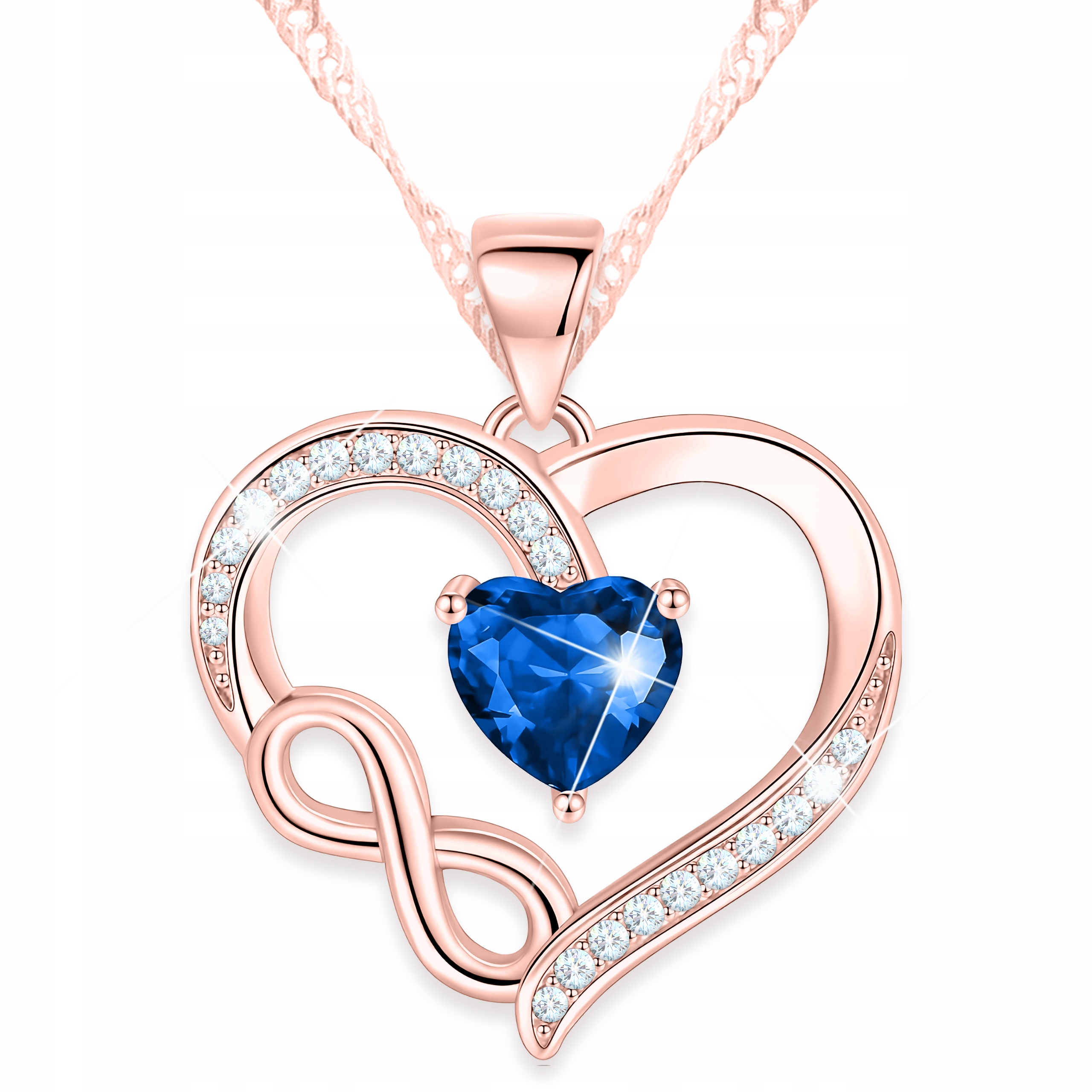 Pozlacený náhrdelník Dvě Srdce Nekonečno s Modrým Srdcem Stříbro 925