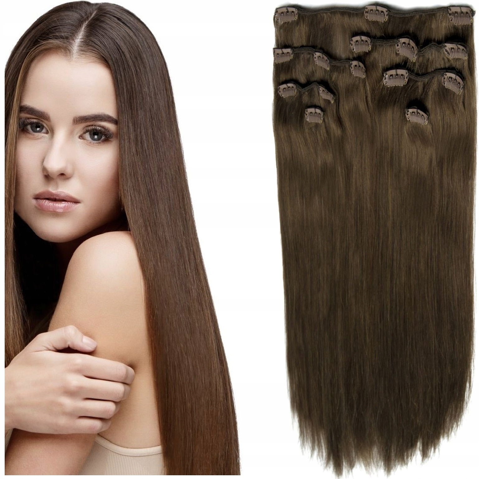 Příčesek Do Vlasů Clip-in 60 CM Nejdelší 7 Pásků světle hnědá 6