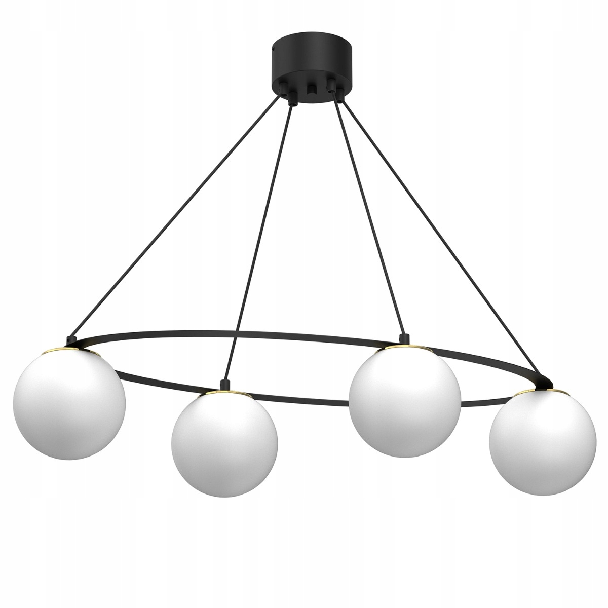Závěsná lampa černá zlatá 4 skleněné bílé koule do obývacího pokoje 85 cm Luminex