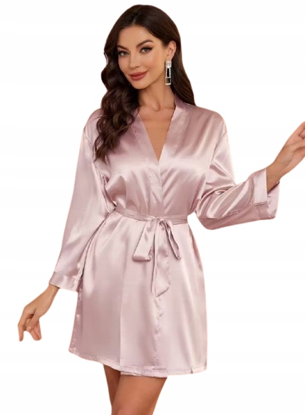 Krátký Růžový Župan Příjemný Saténový Sexy Saténový Župan M