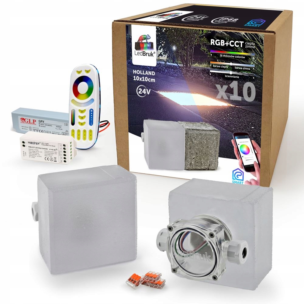 10x LedBruk Świecąca Kostka Brukowa 10x10 RGB+CCT