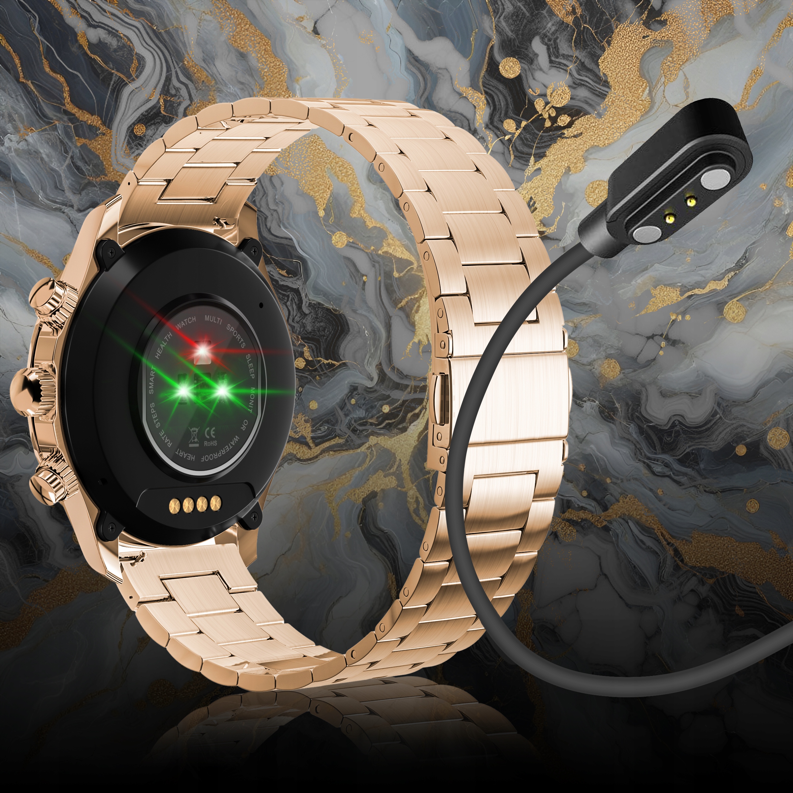 SMARTWATCH ZEGAREK MENU MĘSKI GOLD ROZMOWY POLSKIE SPORT AMOLED SMART WATCH Wodoszczelność tak