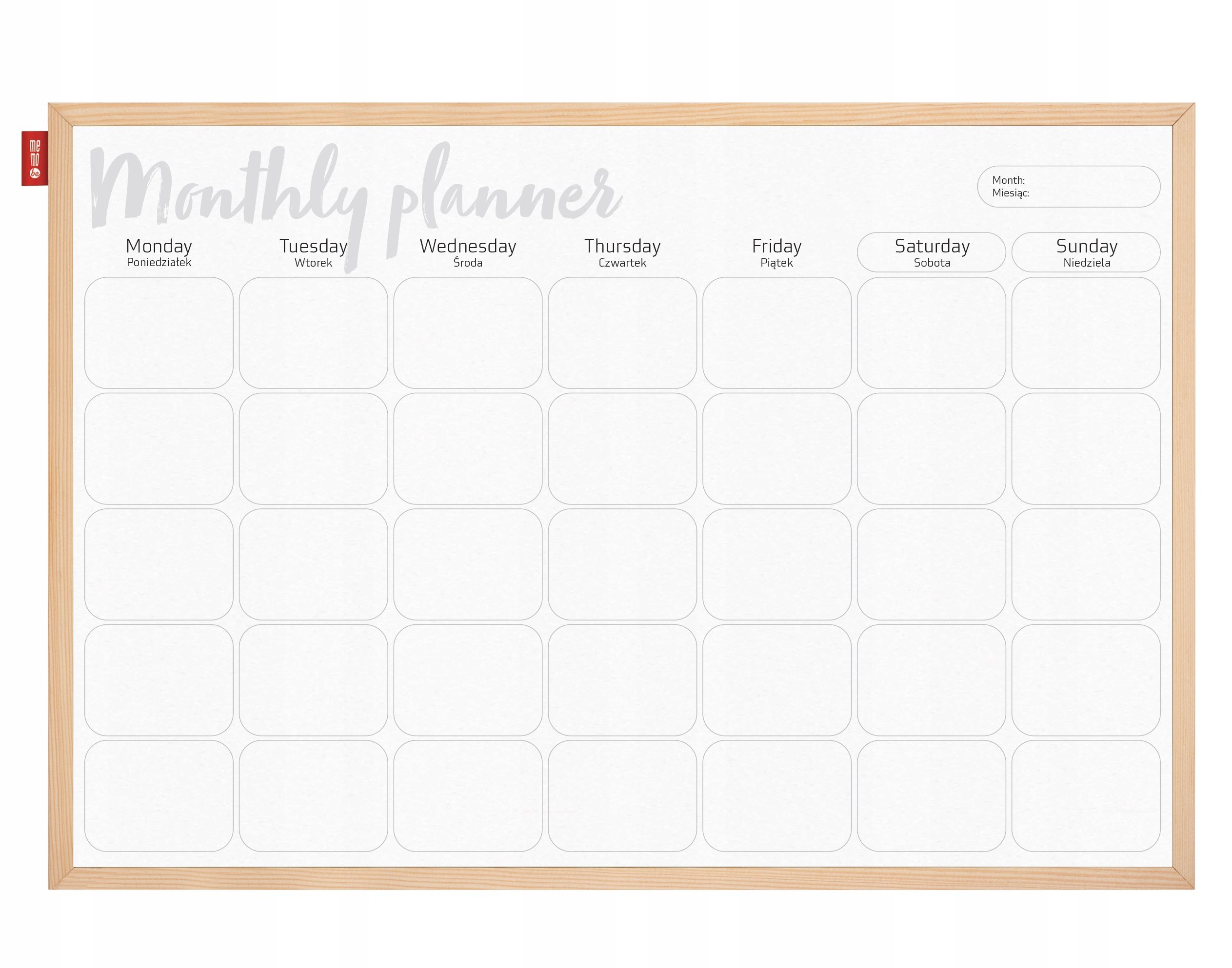 Tablica planer Memobe miesięczny 90x60 r drewniana