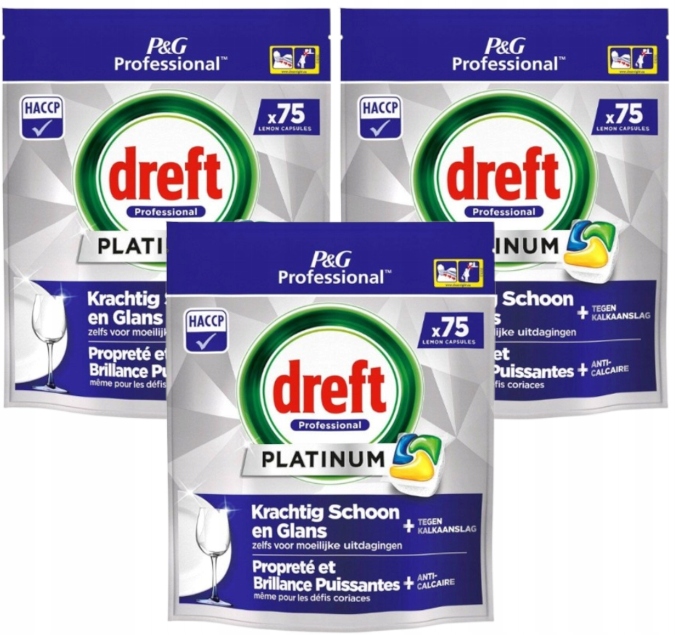 Levně Dreft Platinum Kapsle do myčky nádobí Citronové 3x75