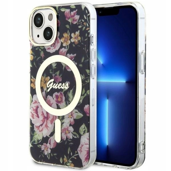 Guess GUHMP14SHCFWSK pevný kryt pro iPhone 14 15 13 6,1" černý/černý s motivem květiny
