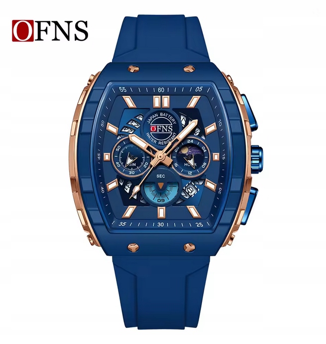 Ofns Pánské Hodinky Sport 3ATM Chronograf Led Kalendář Silikonový Modrý
