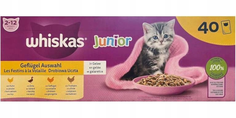 2 x Krmivo pro kočky Whiskas Junior Drůbeží (40 x 85 g)