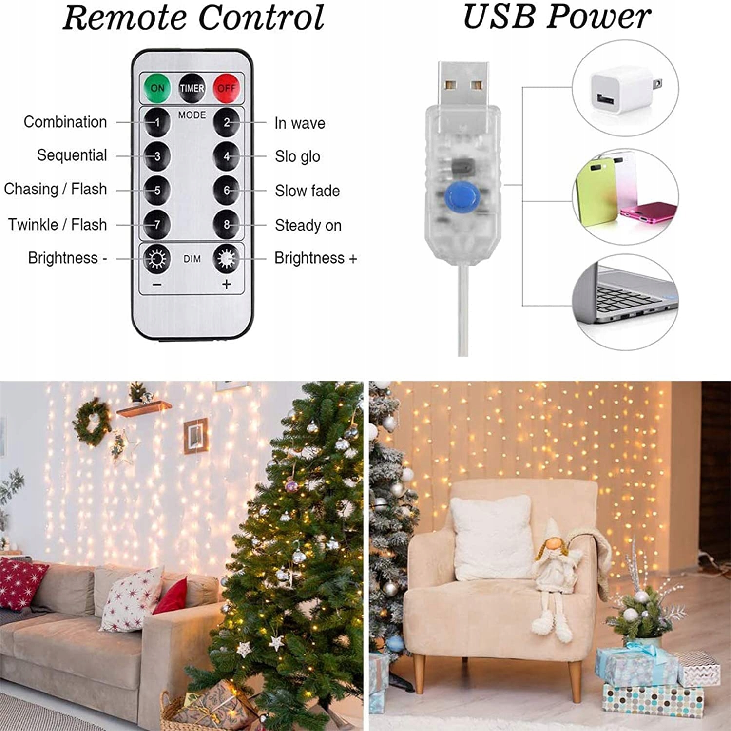 DAZSPIRIT Kurtyna Zasłona Girlanda Świetlna Wodoodporne Lampki 3Mx3M 300LED — miniatura 4