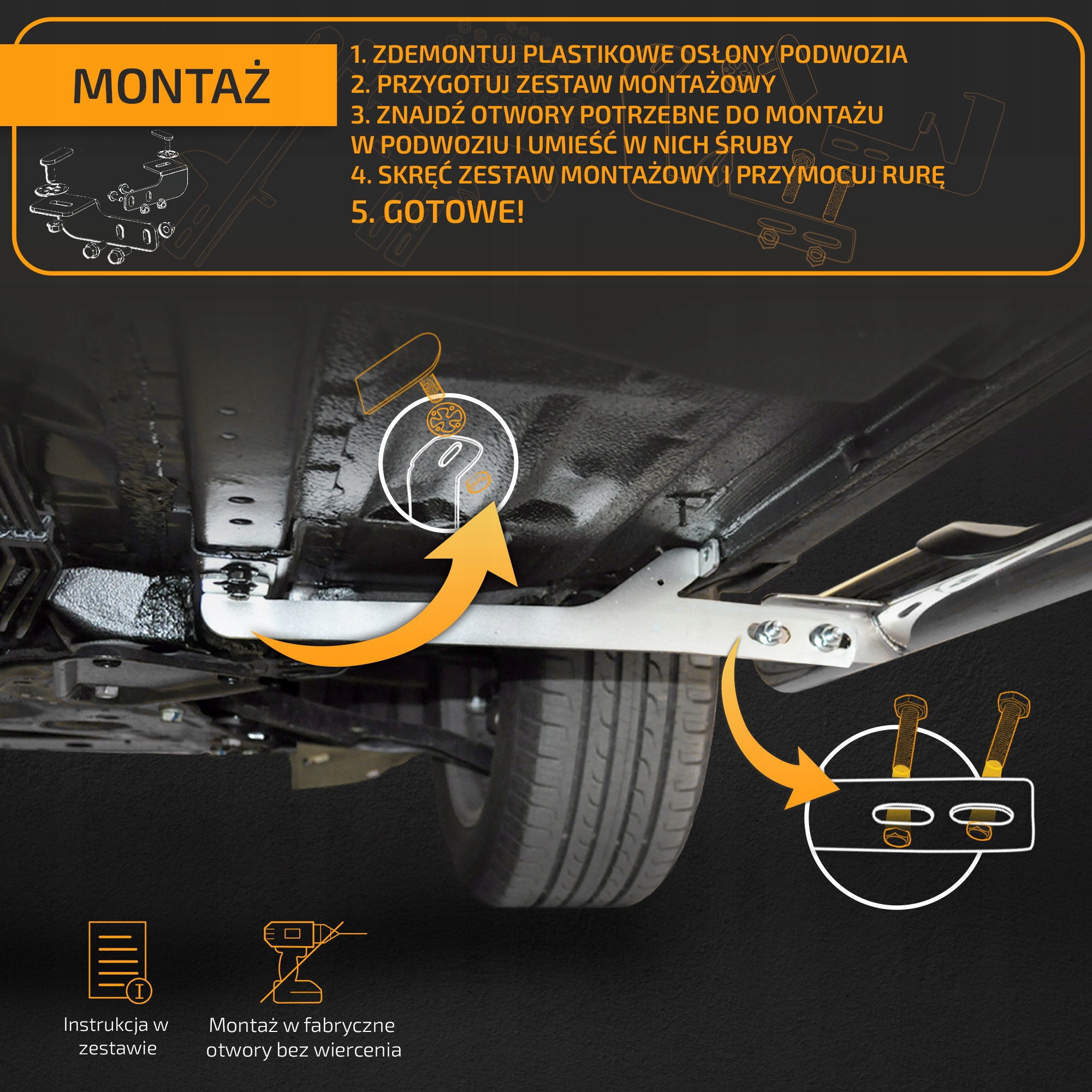 Orurowanie boczne rury do RENAULT TRAFIC 2001- SHORT | Ø 60 mm Producent ARP