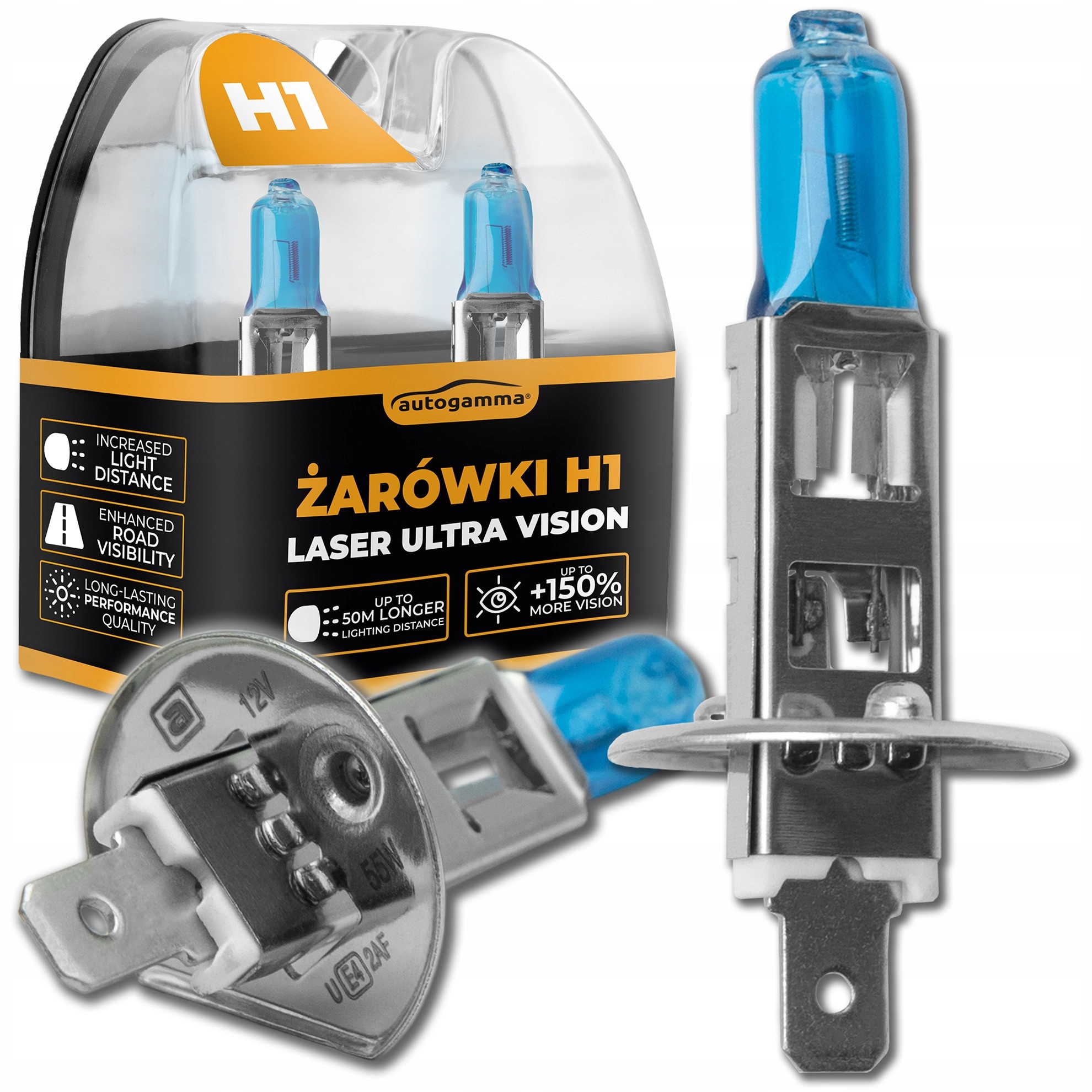 Żarówki Samochodowe Halogenowe H1 Laser Ultra Vision 55 W Homologacja 2szt