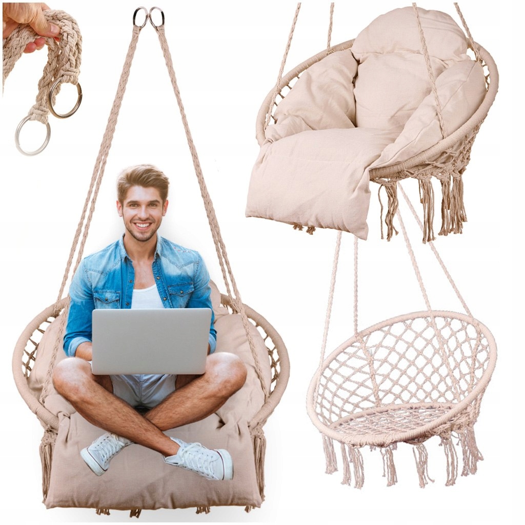 Zahradní houpačka Luaro čapí hnízdo s polštářem XXL ecru 80 cm 150 kg Kik