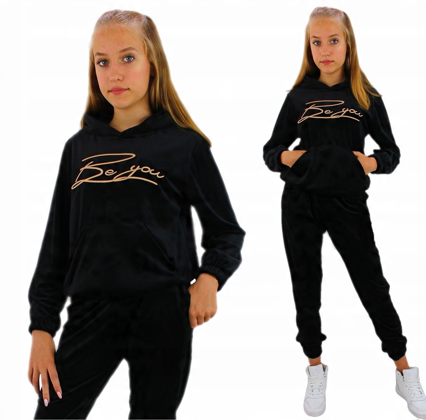 

Czarny welurowy dres z kapturem 134