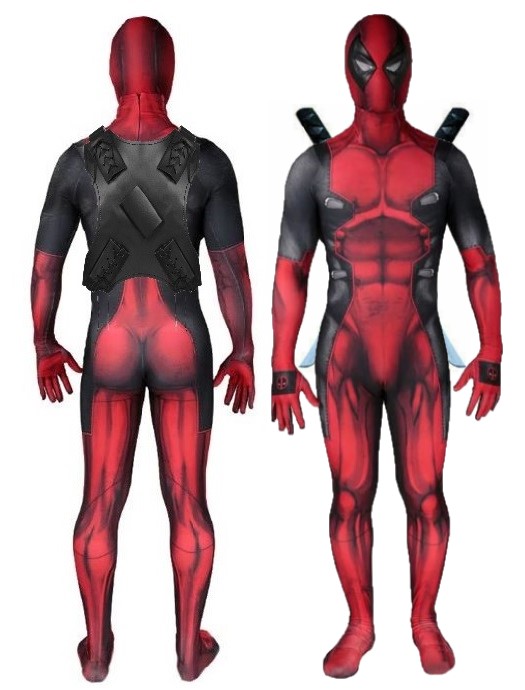 STRÓJ PRZEBRANIE KOSTIUM DEADPOOL COSPLAY DLA DOROSŁYCH +2 MIECZE 158/164 Rozmiar L