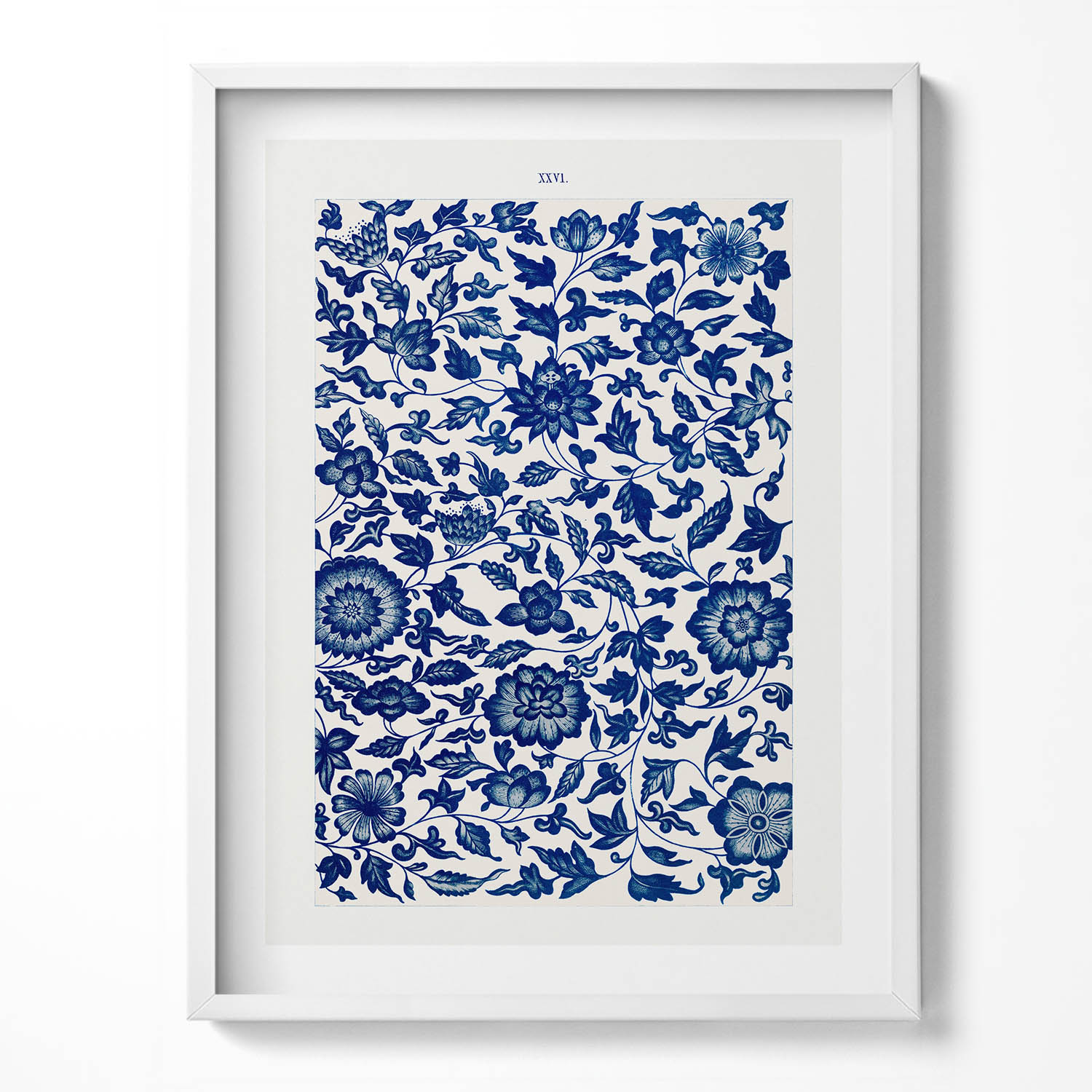 Dekorativní nástěnný obraz v rámu s grafikou loft Vintage květinový vzor 60x80 cm