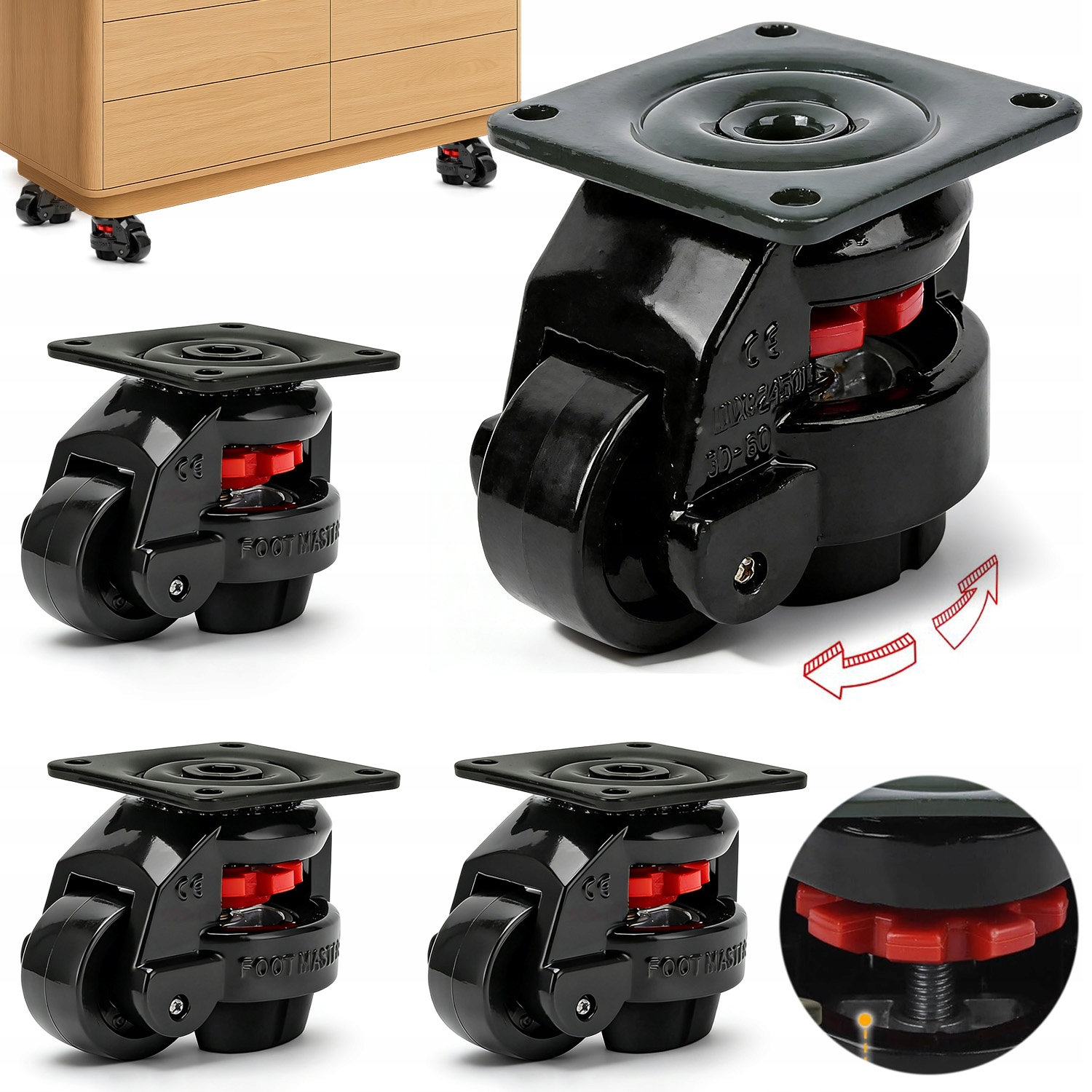Sada 4 Vyrovnávacích Koleček Pro Nosnost 1000 Kg 360 Otočný Pracovní Stůl