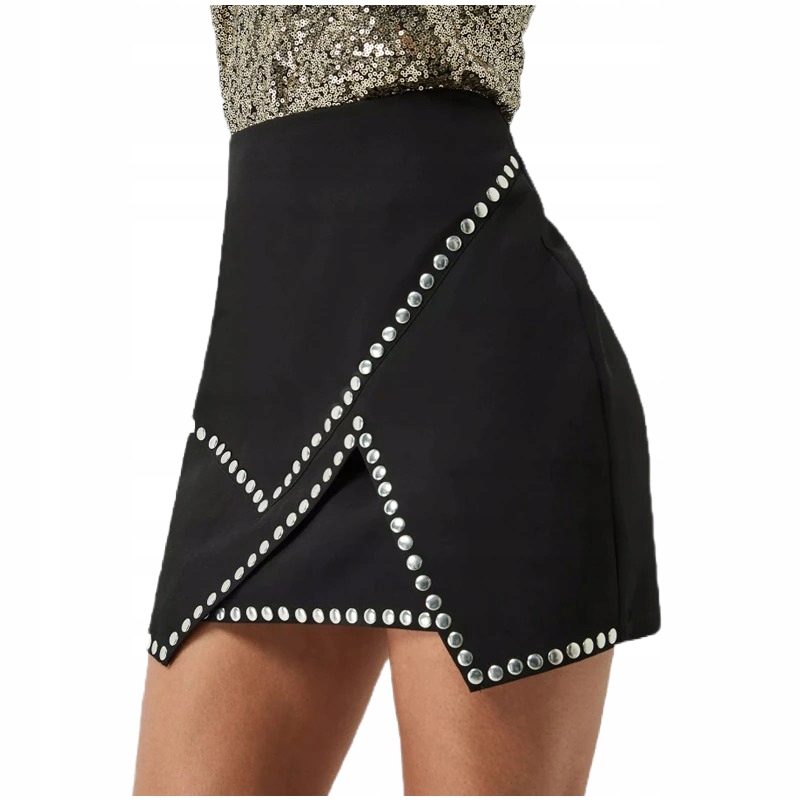 SPÓDNICA DAMSKA OŁÓWKOWA PLISOWANA MINI Z CEKINAMI