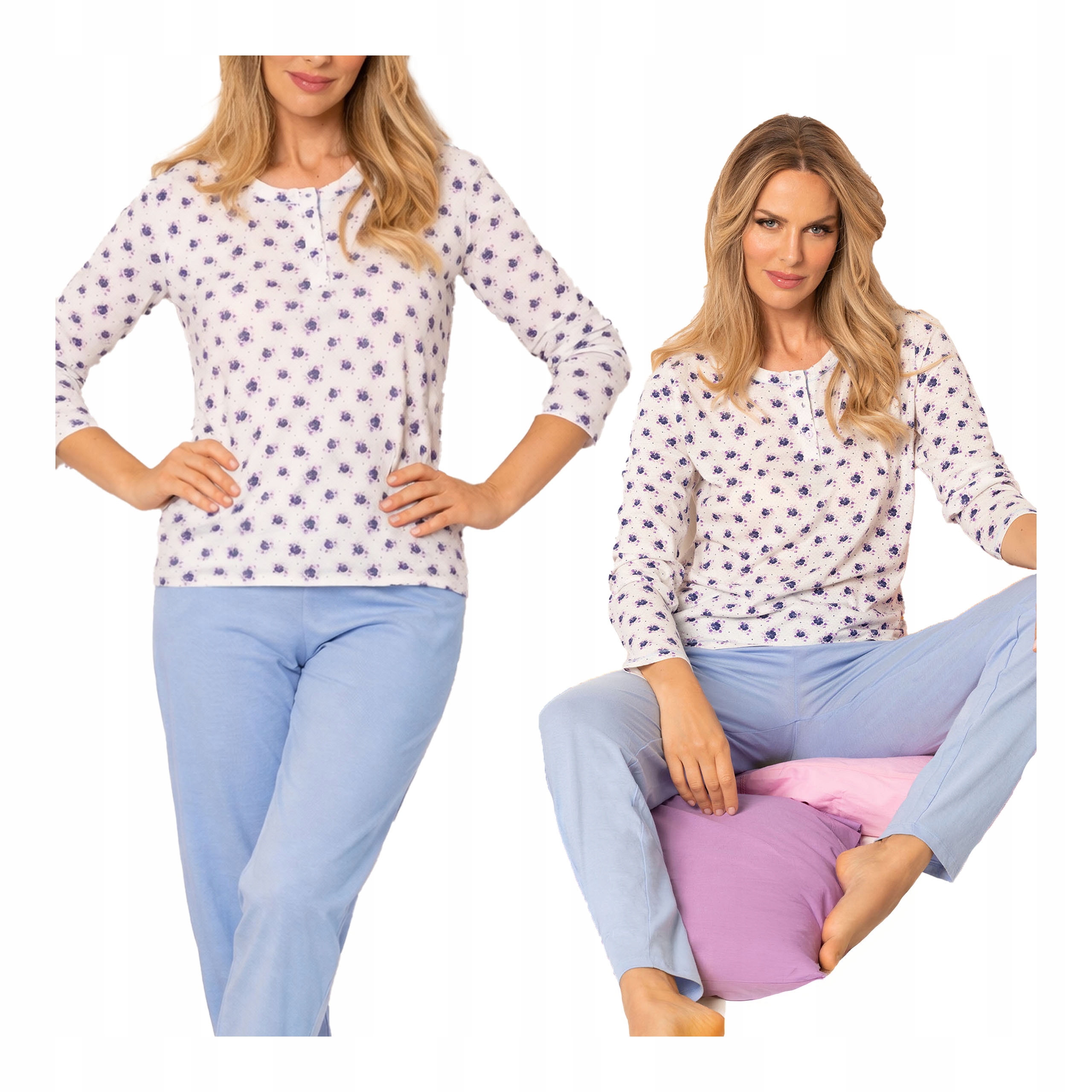 Dámské bavlněné dvoudílné pyžamo s dlouhým rukávem a dlouhými kalhotami Sielei