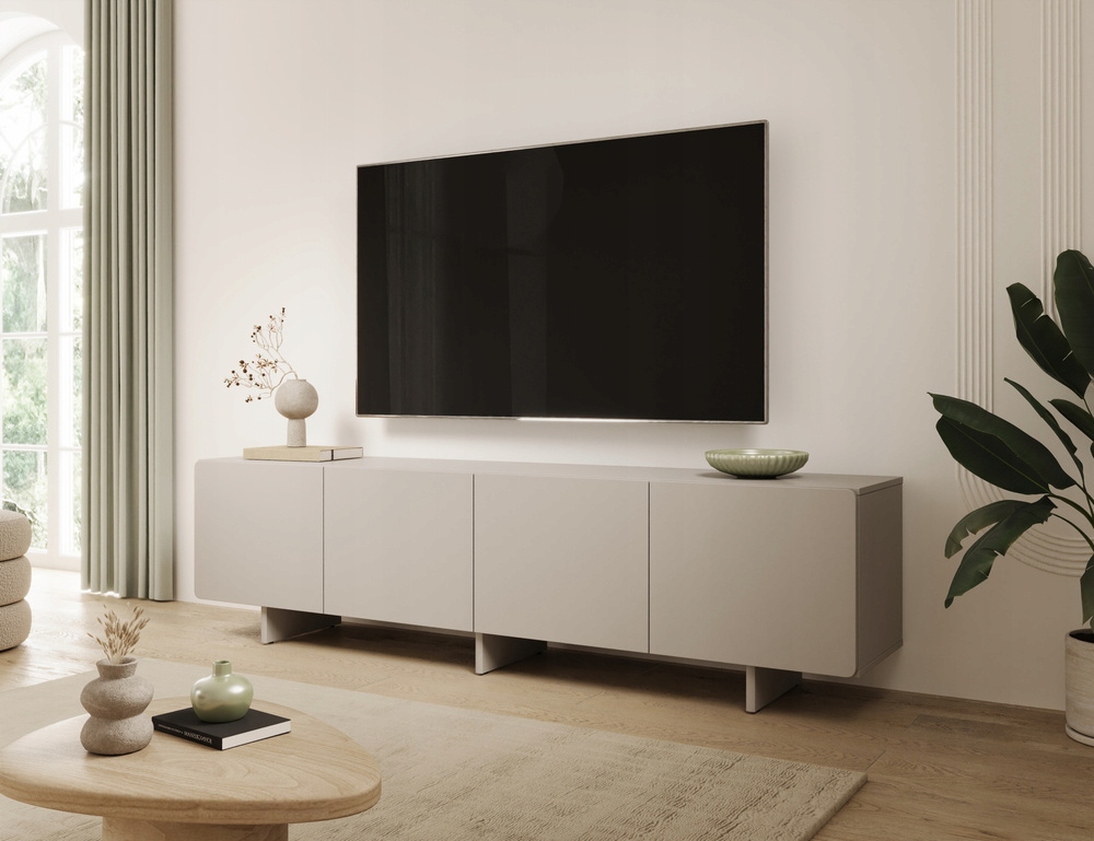 Rtv skříňka stojící pod televizor Nubo 200 cm kašmírová matná do obývacího pokoje