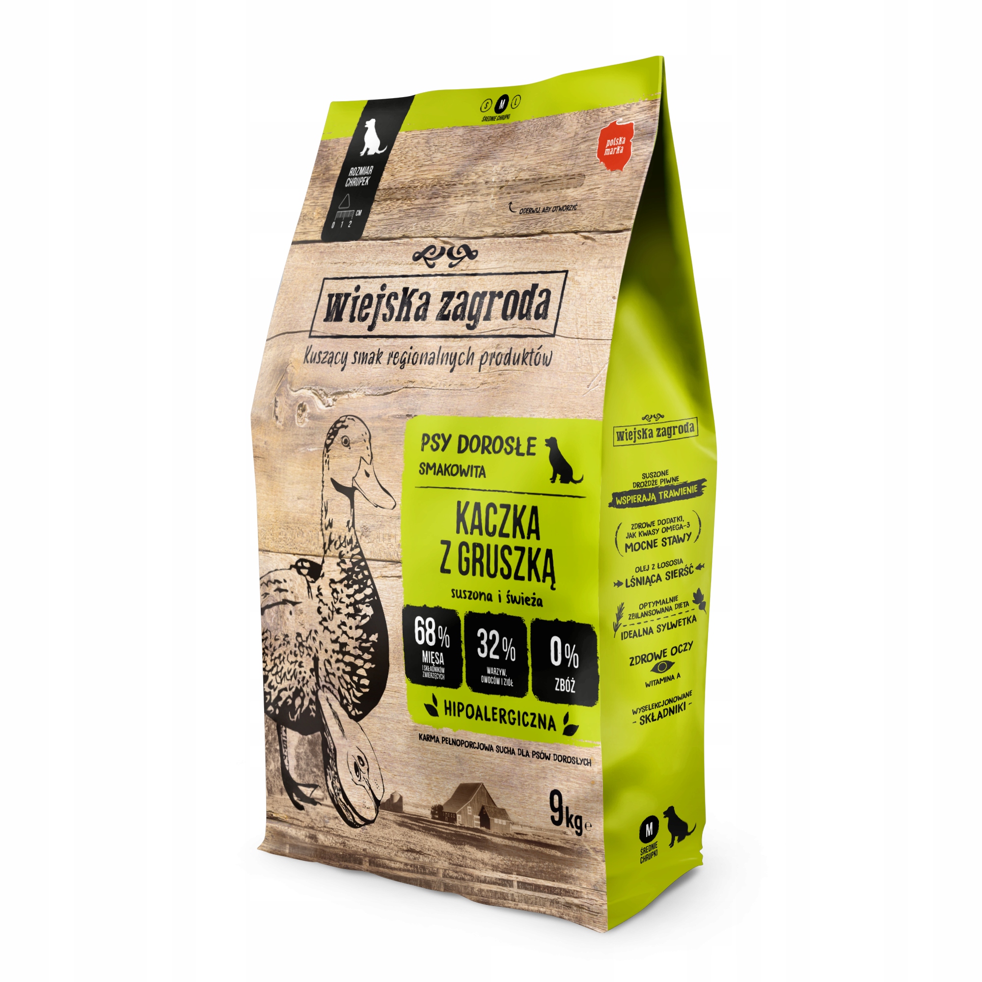 Wiejska Zagroda Karma sucha dla psa Kaczka z gruszką chrupki M 9kg