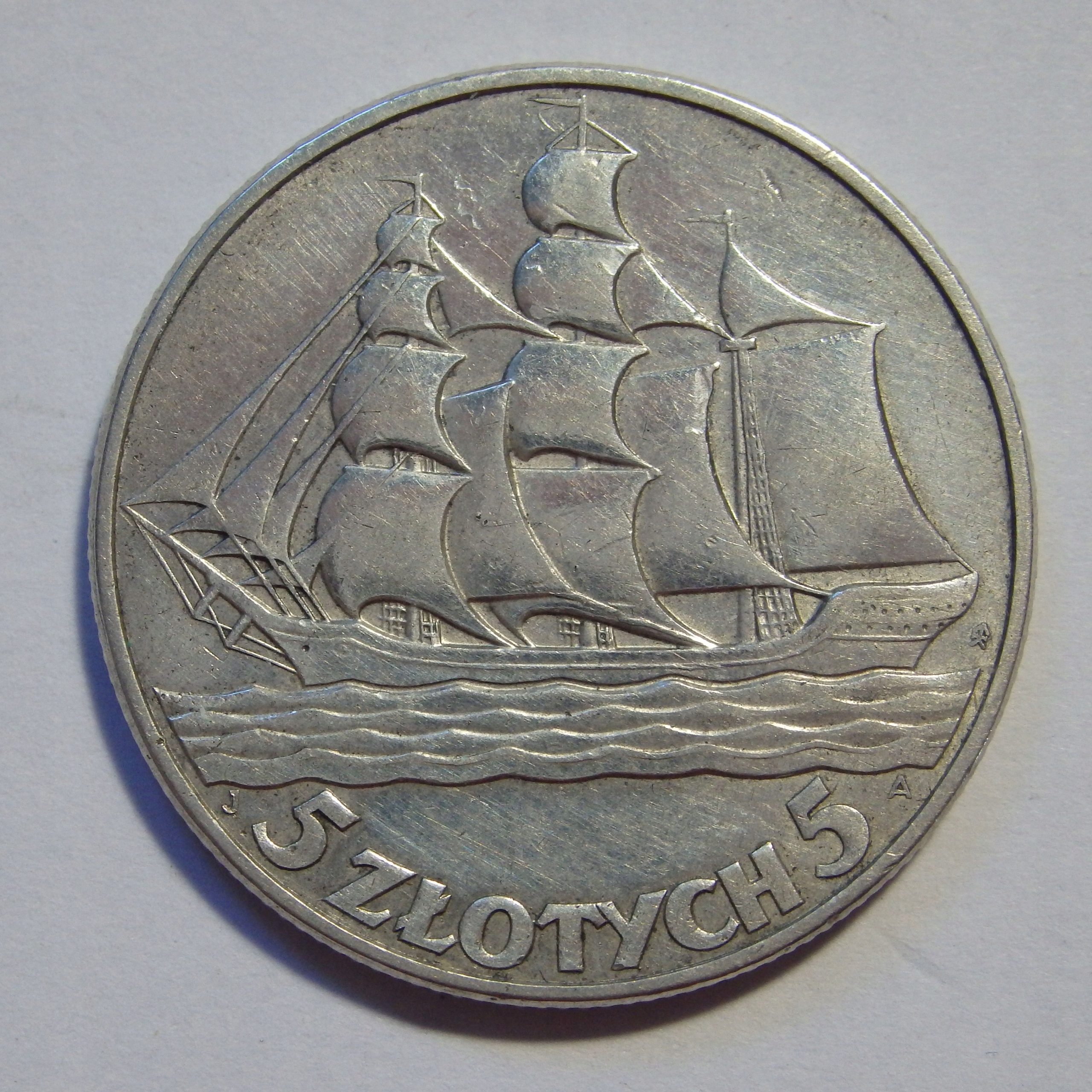5 zł, Żaglowiec, 1936r. Ag M490