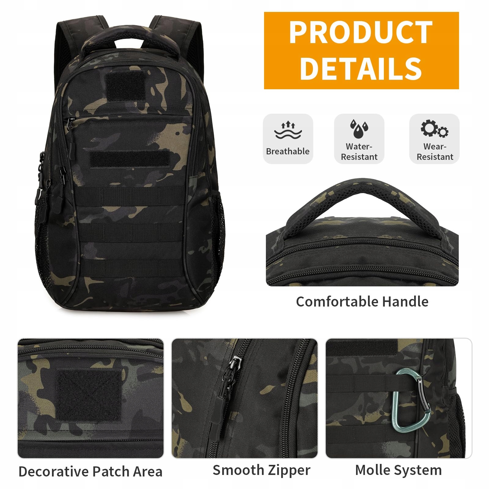 HUNTVP Plecak Wojskowy Męski 15L Taktyczny Molle Wodoodporny Camo — miniatura 4
