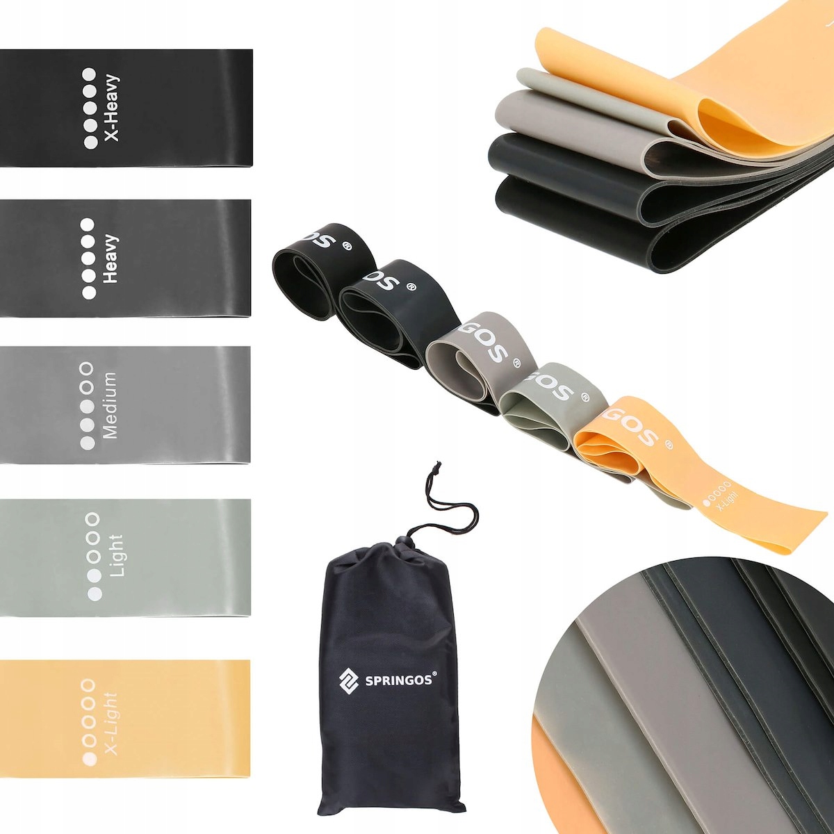 TAŚMY GUMY OPOROWE DO ĆWICZEŃ FITNESS ZESTAW x5 ROZCIĄGANIA MINI BAND 1-25