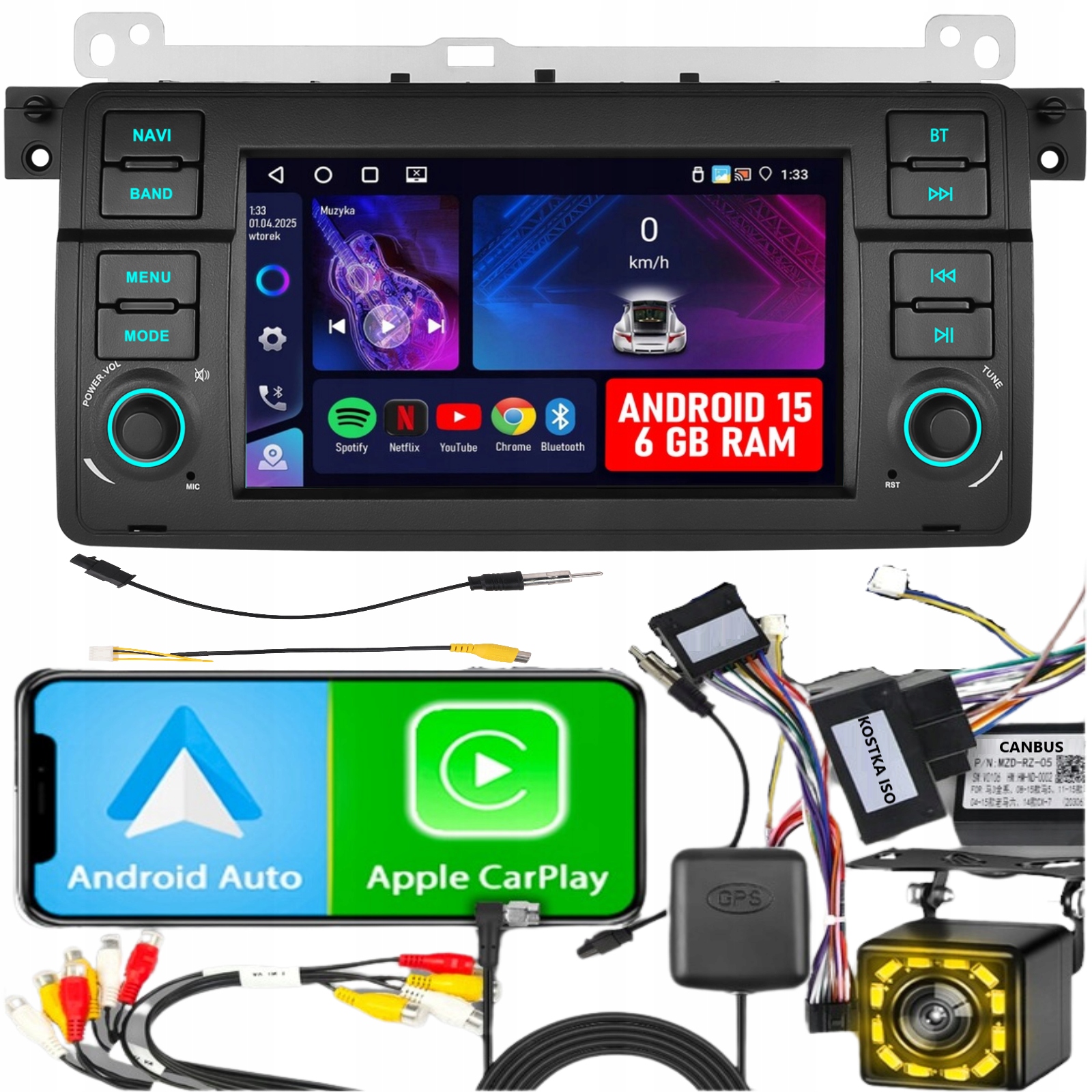 Automobilové Rádio pro Bmw 3 E46 Android Gps Wifi Carplay Navigace Rds 6GB